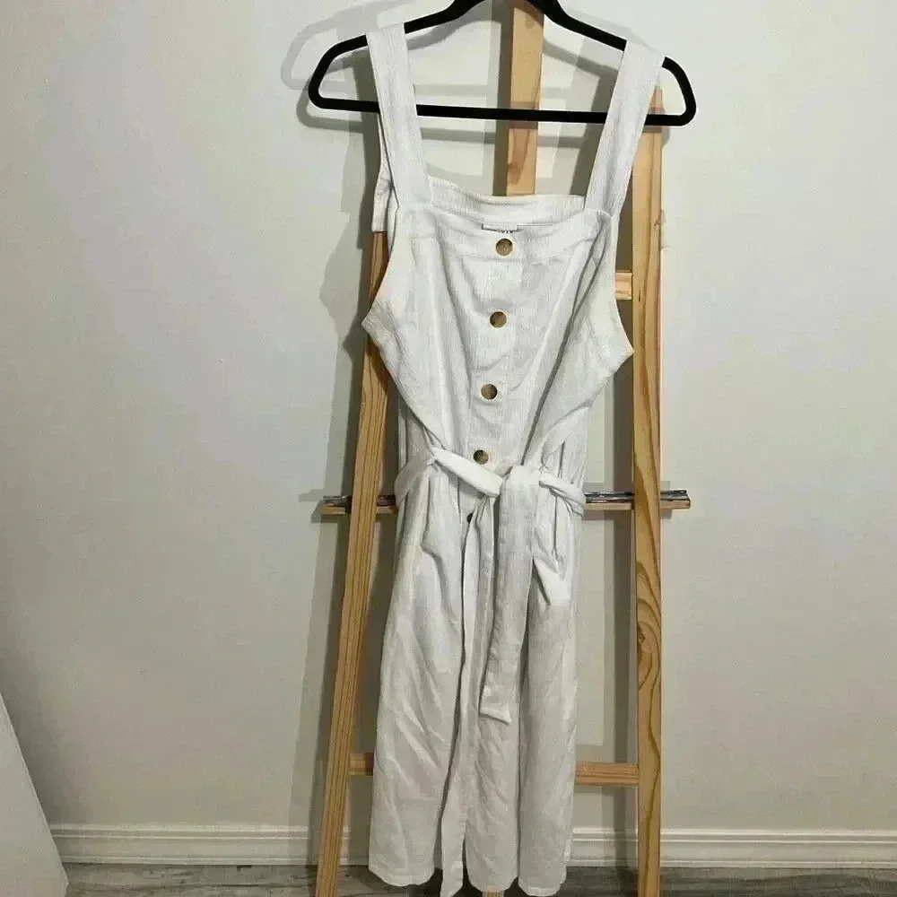AVA & VIV White 1X Dress w/belt w/pockets - Picture 3 of 11